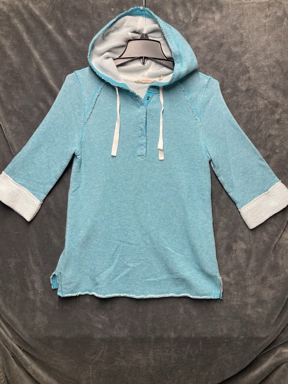 Soft Surroundings Just Beachy French Terry Womens Pullover Teal XS Hoodie Resort